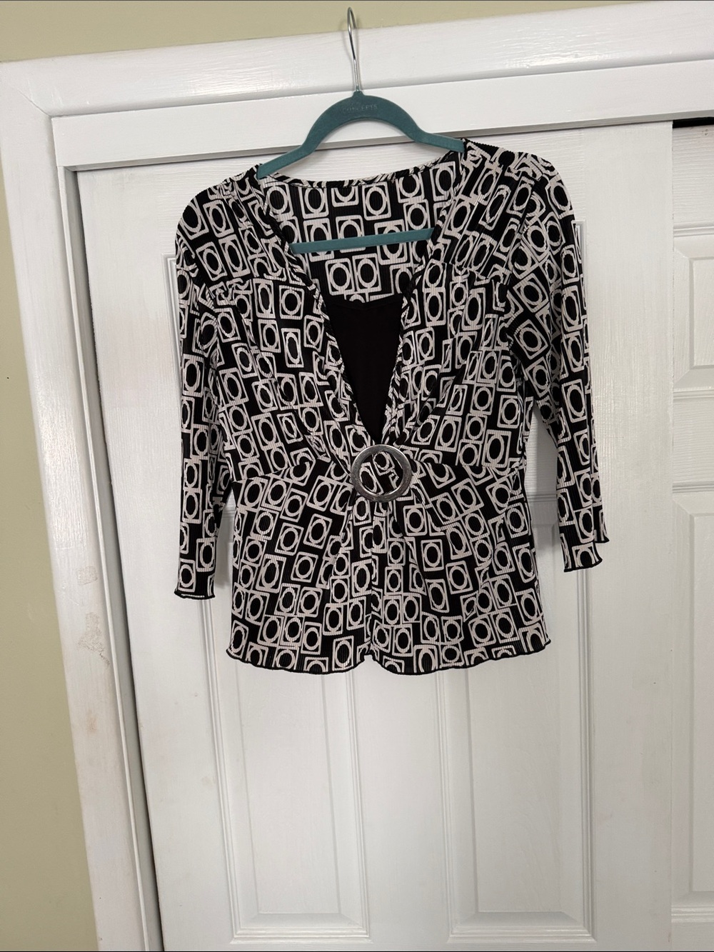 Black & White Geometric Belted Blazer